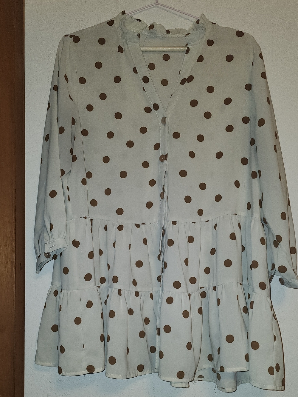 entro Cream Blouse with Brown Polka Dots